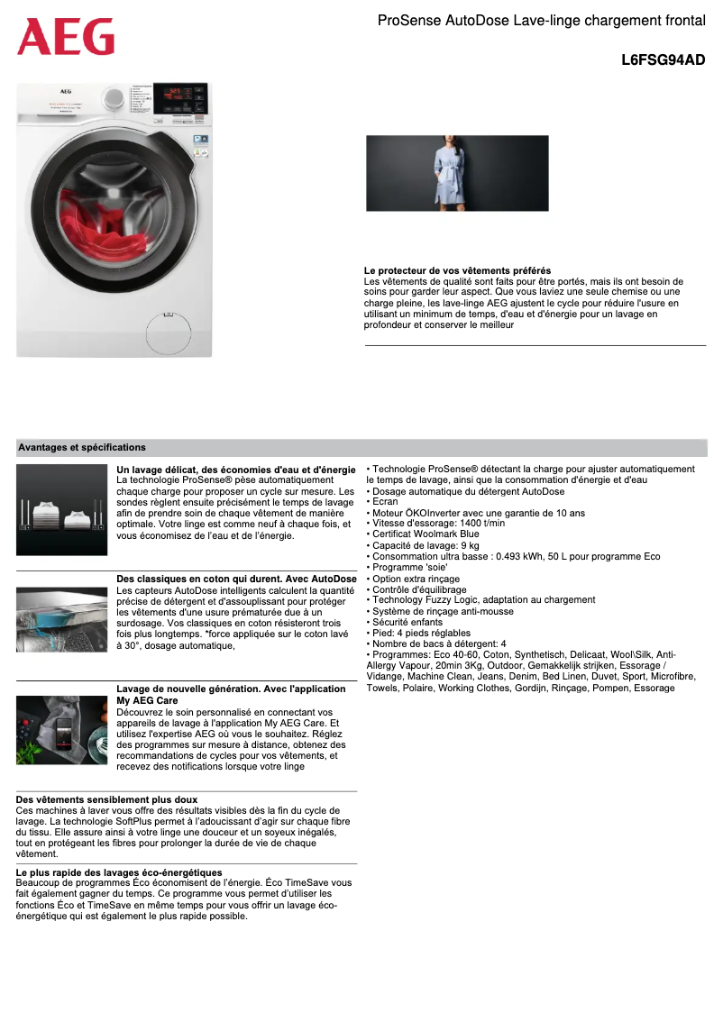 Página 1 del manual Ficha técnica AEG L6FSG94AD