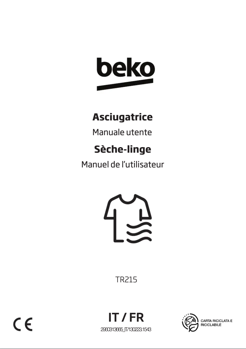 Page 1 de la notice Manuel utilisateur Beko TR215