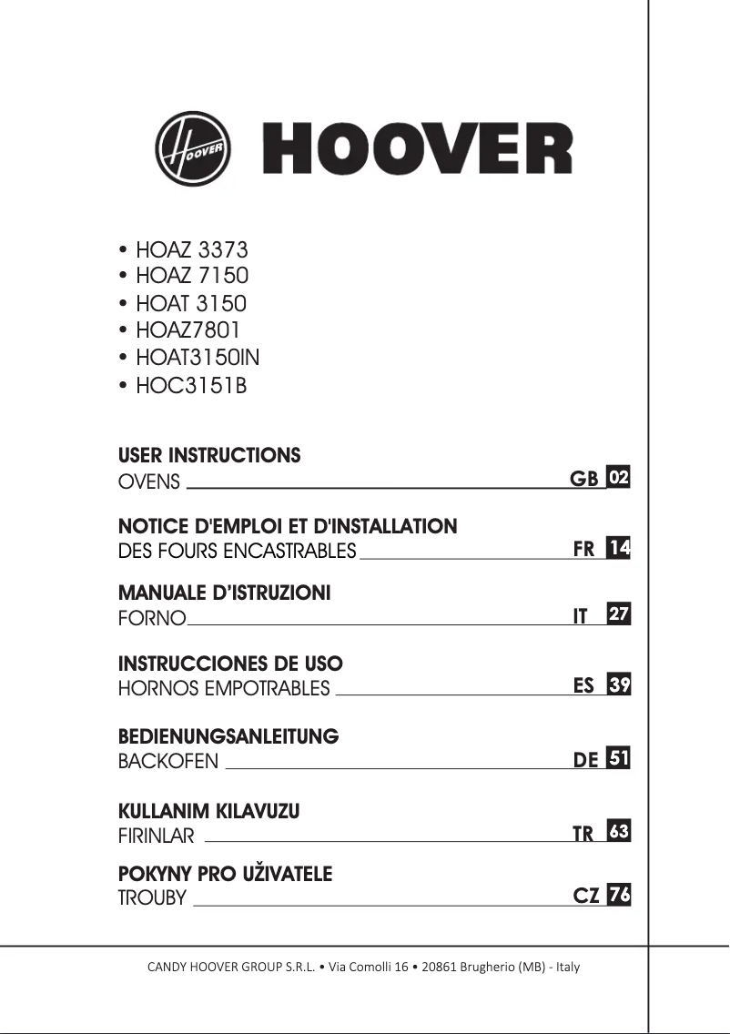 Page 1 de la notice Manuel utilisateur Hoover HOAT 3150 WI/E