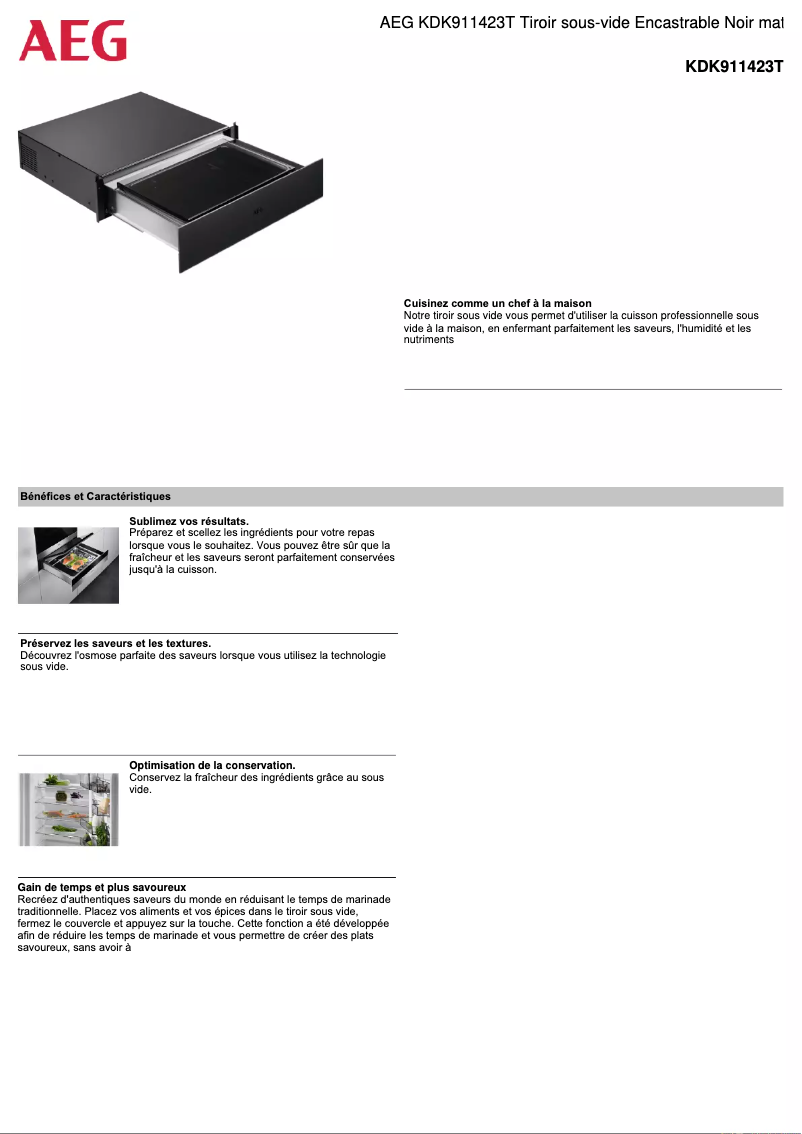 Page 1 de la notice Fiche technique AEG KDK911423T