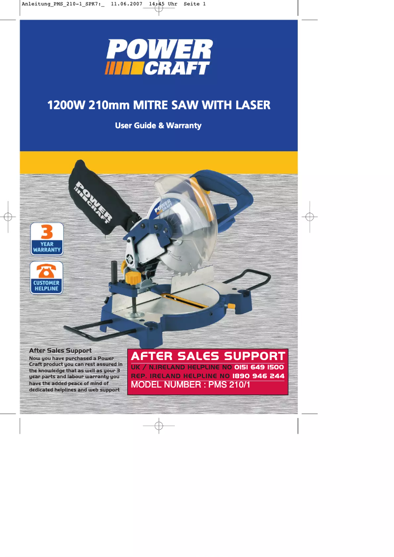 Page 1 de la notice Manuel utilisateur Power Craft PMS 210/1