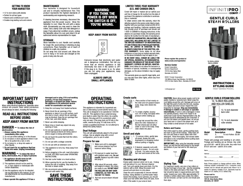 Page 1 de la notice Manuel utilisateur Conair HS67