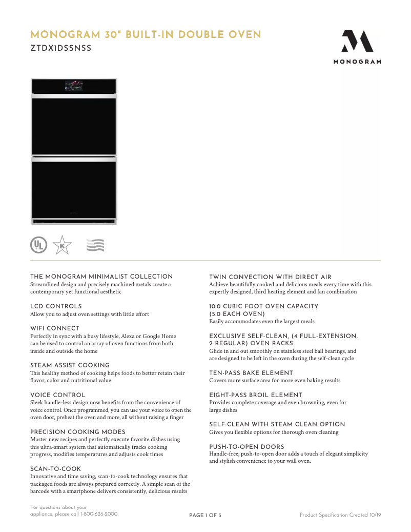 Page n°1 - Fiche technique Monogram ZTDX1DSSN