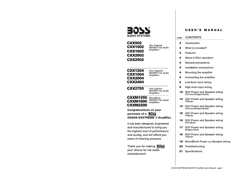 Page 1 de la notice Manuel utilisateur Boss CXX2004