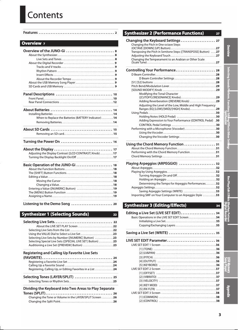 Page n°1 - Manuel utilisateur Roland Juno-Gi