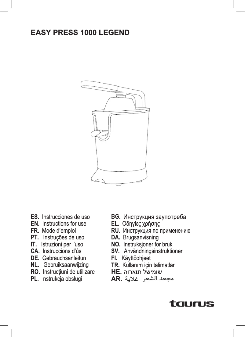 Página 1 del manual Manual de usuario Taurus Easy Press 1000 Legend