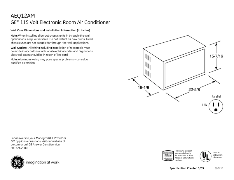 Page n°1 - Fiche technique GE AEQ12AM