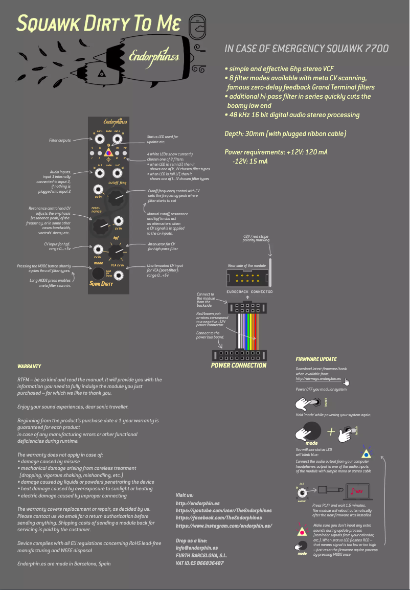 Page 1 de la notice Manuel utilisateur Endorphin.es Squawk Dirty To Me