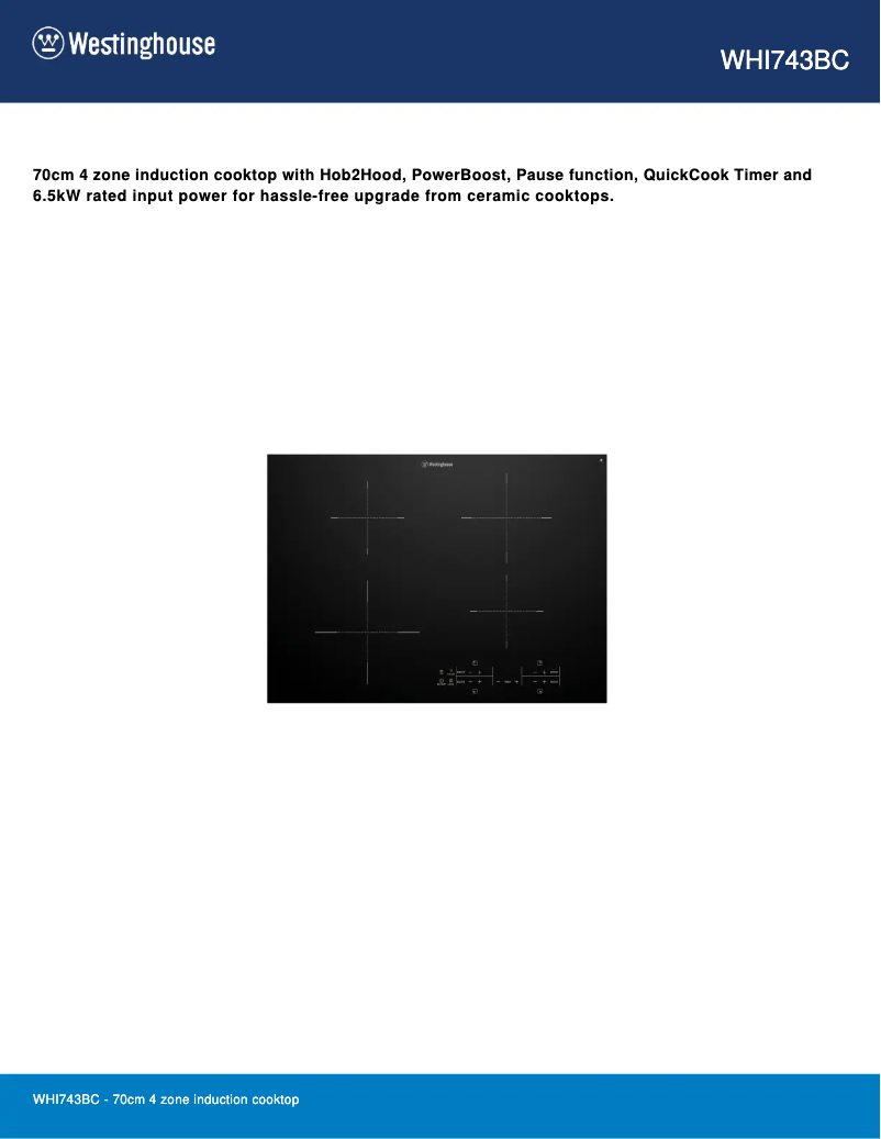 Page 1 de la notice Fiche technique Westinghouse WHI743BC