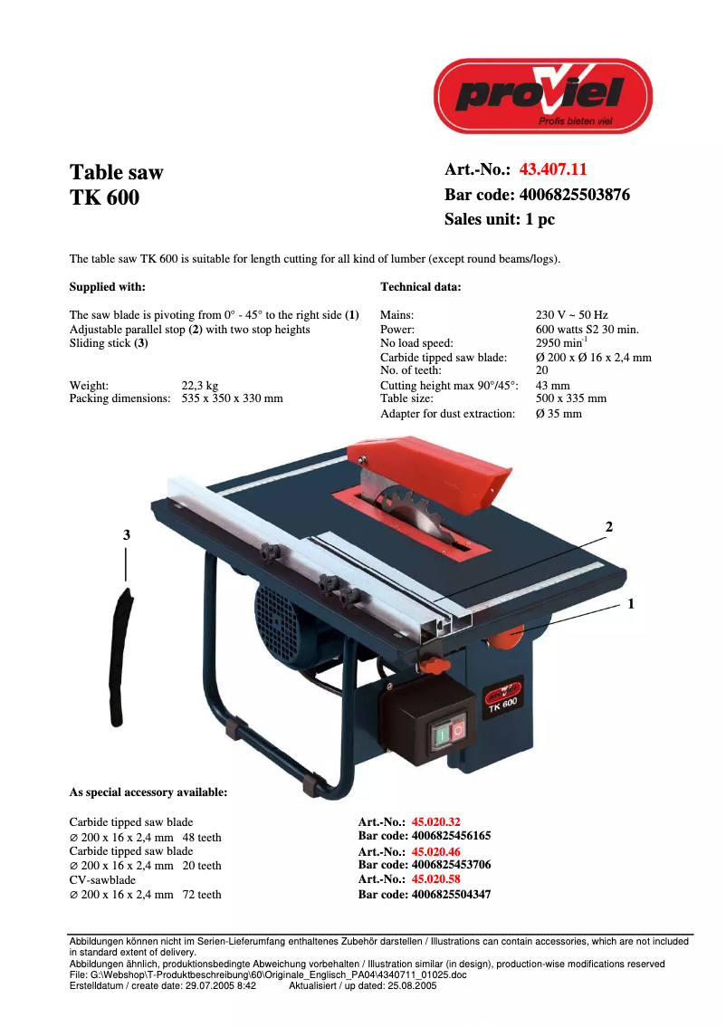 Image de la première page du manuel de l'appareil TK 600