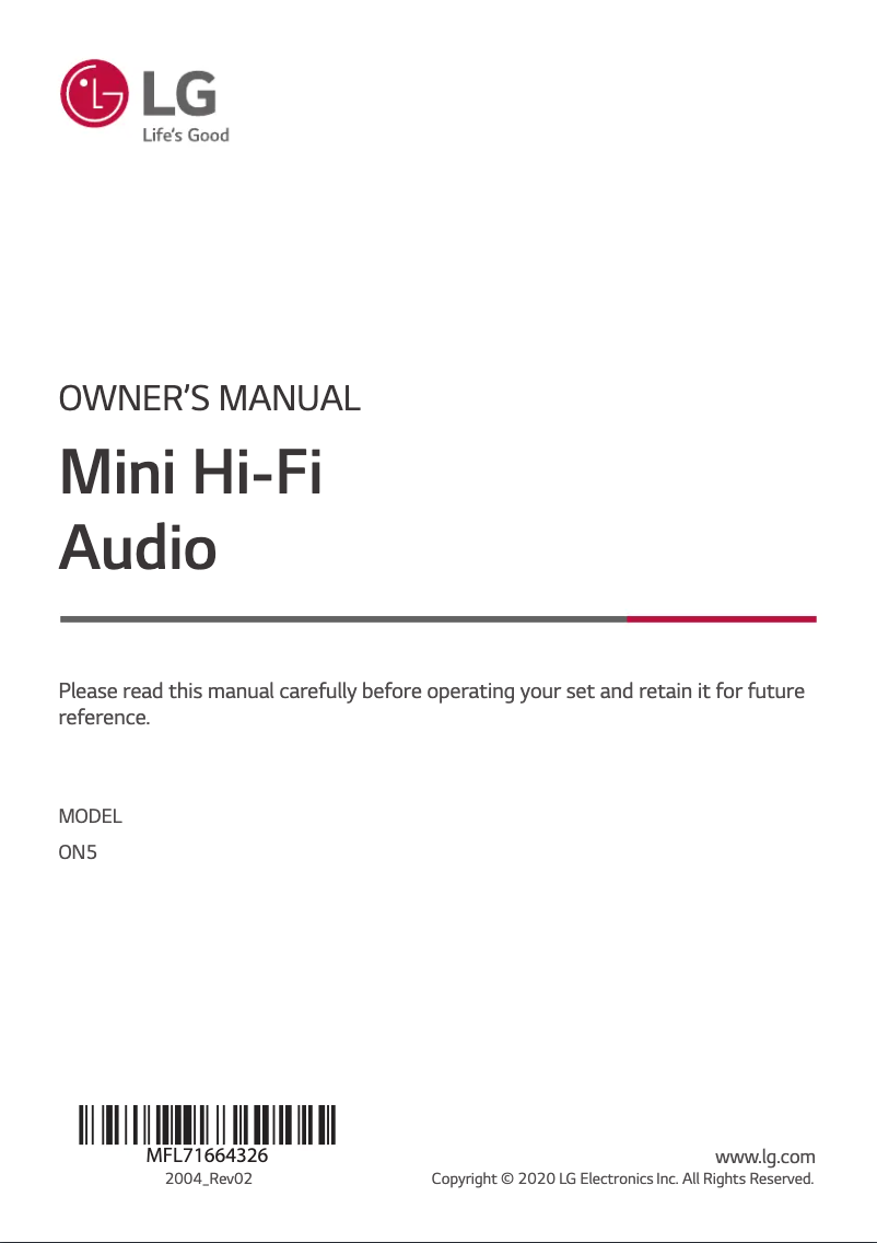 Page 1 of the manual User Manual LG XBoom ON5