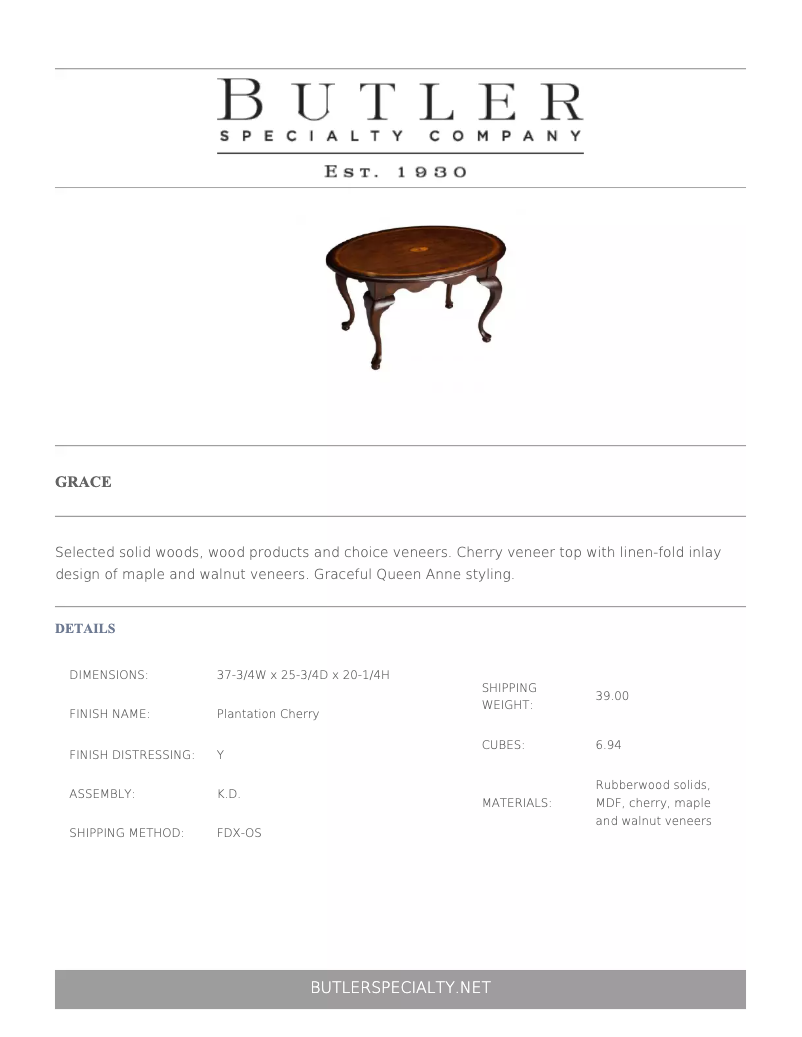 Page 1 de la notice Manuel utilisateur Butler Grace 3012024