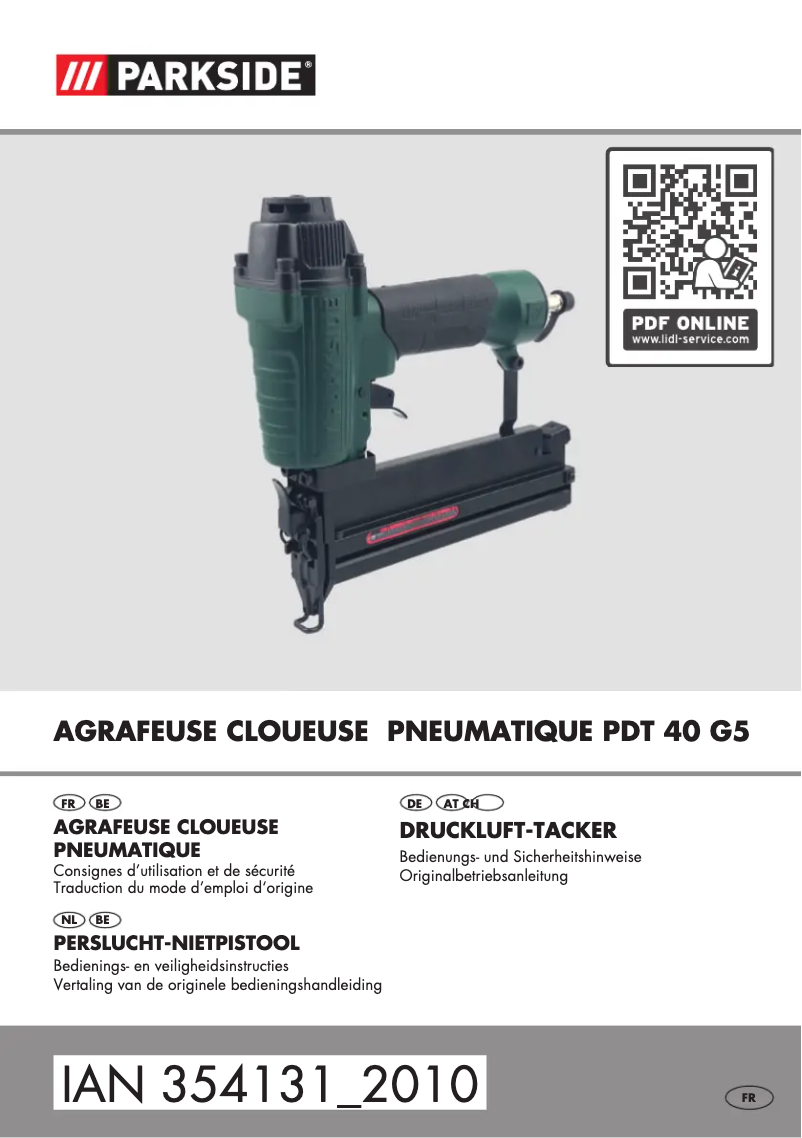 Page 1 de la notice Manuel utilisateur Parkside PDT 40 G5