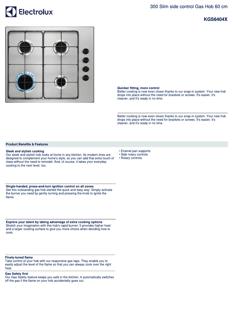 Page 1 de la notice Fiche technique Electrolux KGS6404X