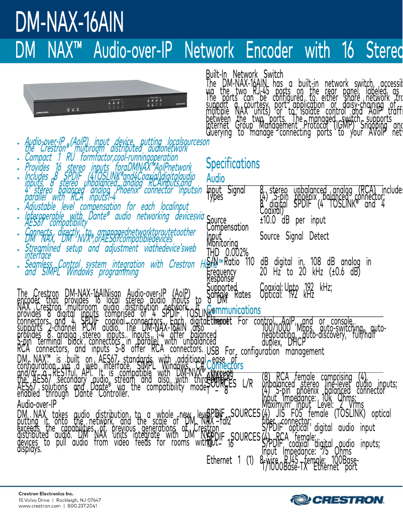 Image de la première page du manuel de l'appareil DM-NAX-16AIN