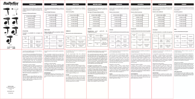 Page 1 de la notice Manuel utilisateur BaByliss Super Pro 2300