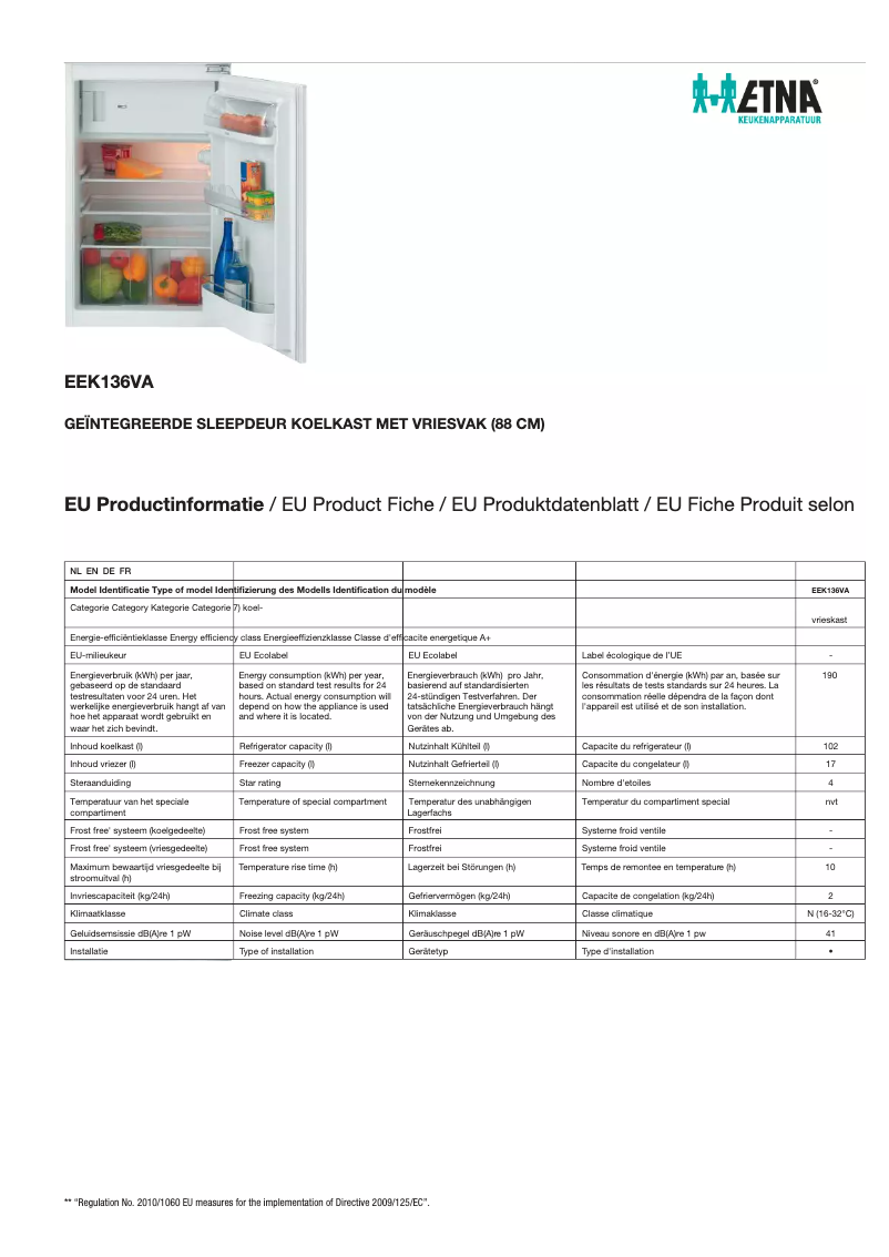 Image de la première page du manuel de l'appareil EEK136VA