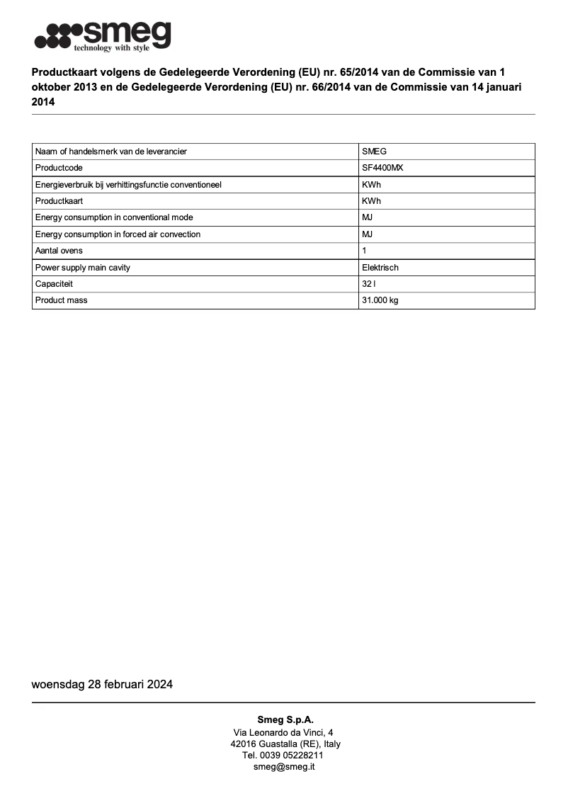Page n°1 - Fiche technique Smeg SF4400MX