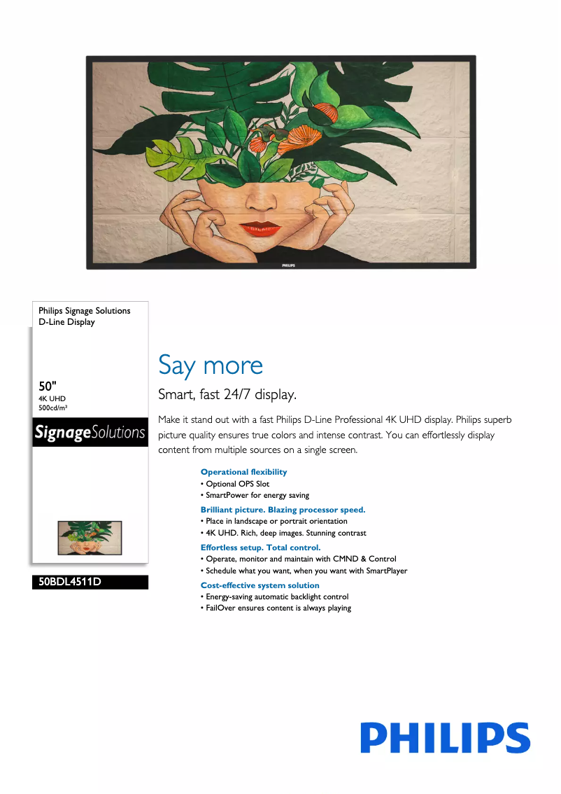 Page 1 de la notice Fiche technique Philips 50BDL4511D
