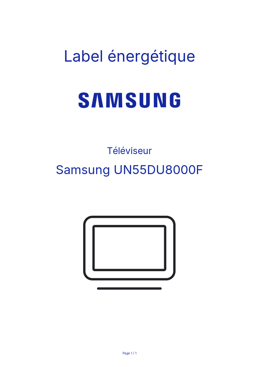 Page n°1 - Label énergétique Samsung UN55DU8000F