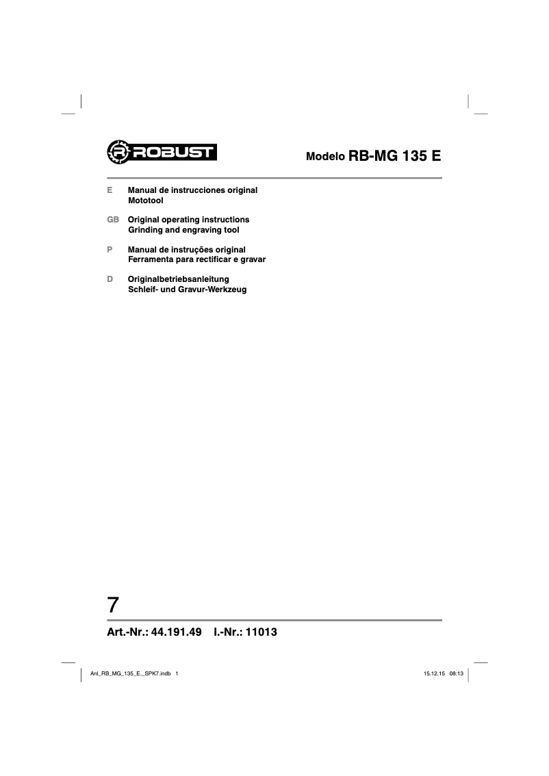Page 1 de la notice Manuel utilisateur Robust RB-MG 135 E