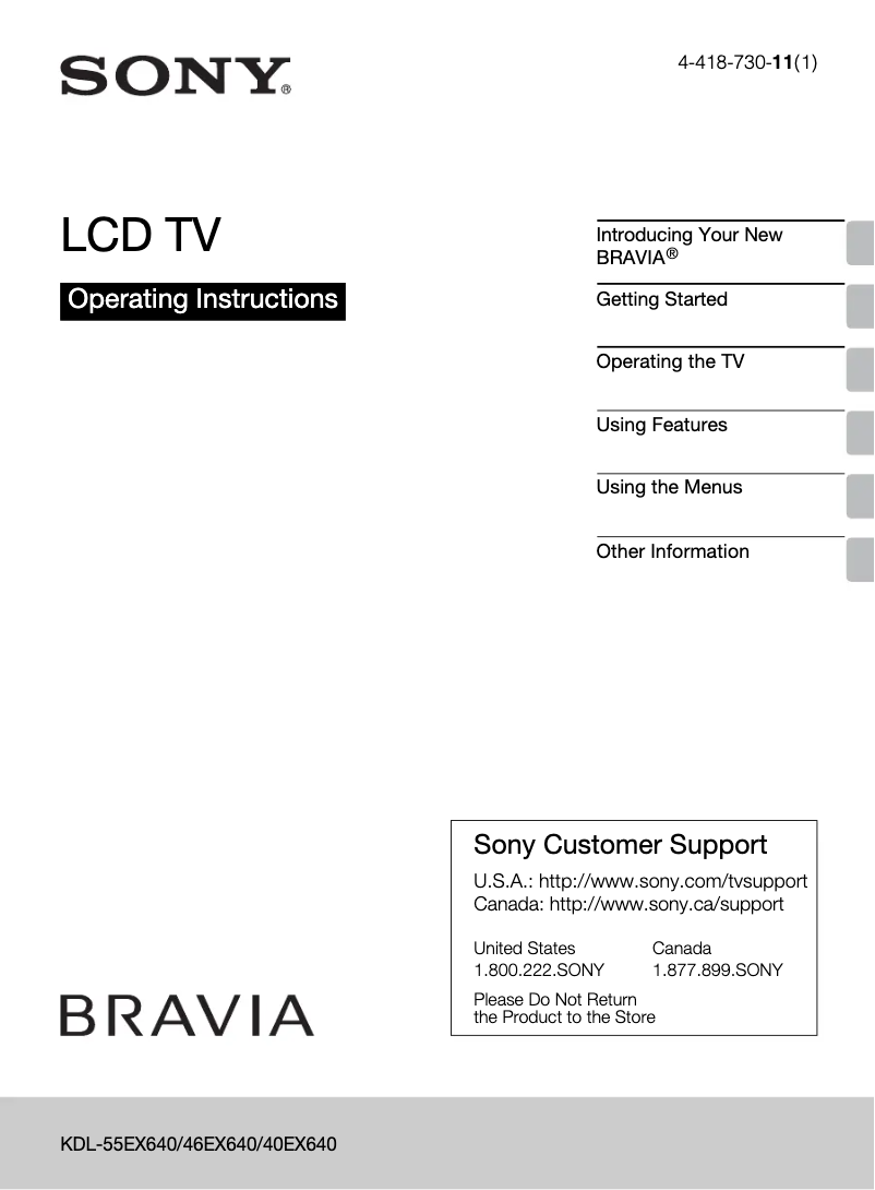 Page n°1 - Manuel utilisateur Sony Bravia KDL-46EX640