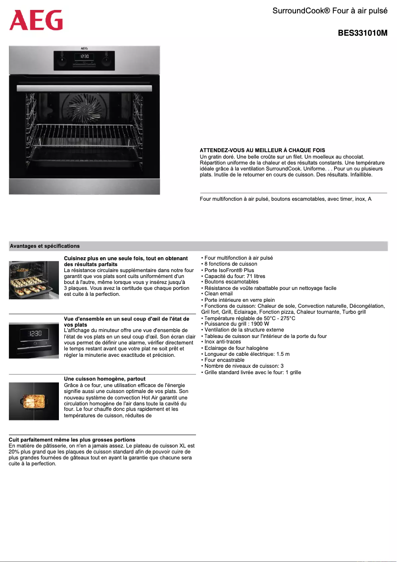 Página 1 del manual Ficha técnica AEG BES331010M