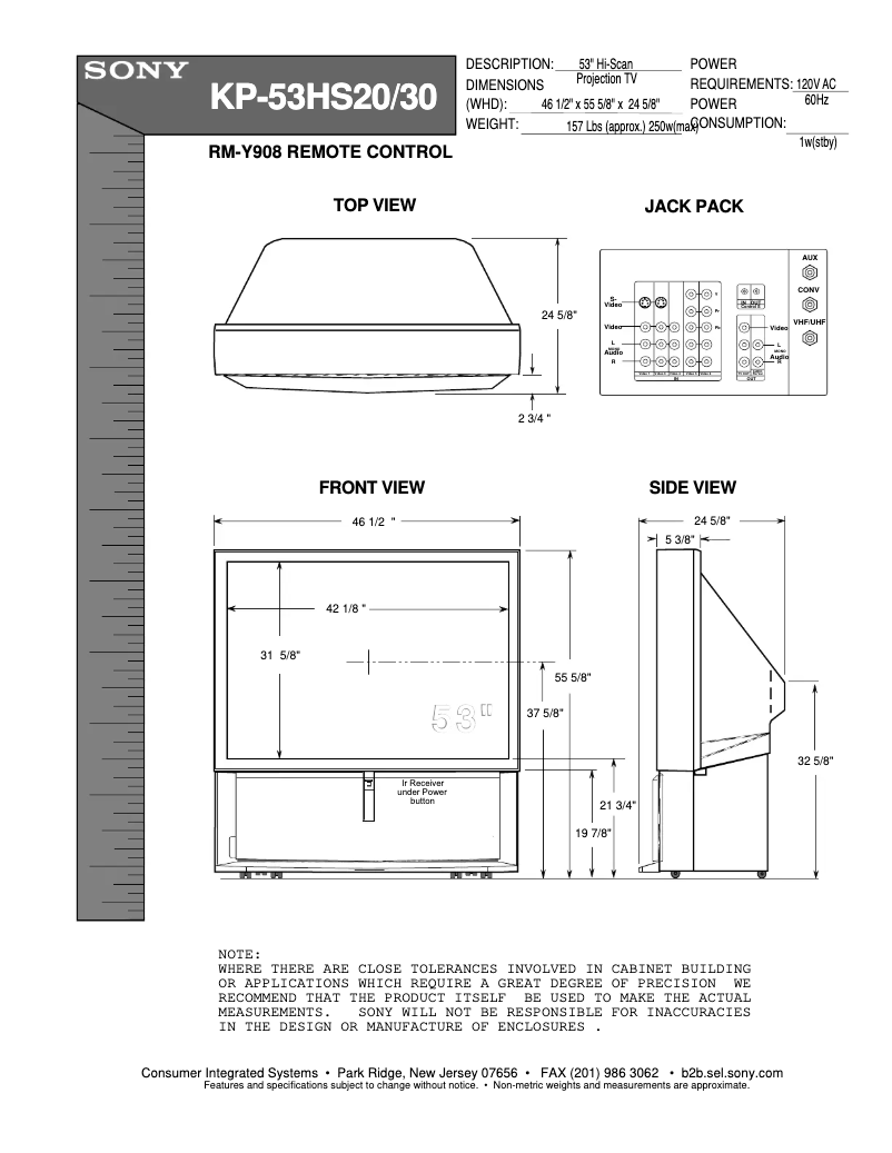 Page 1 de la notice Guide d'installation Sony KP-53HS30