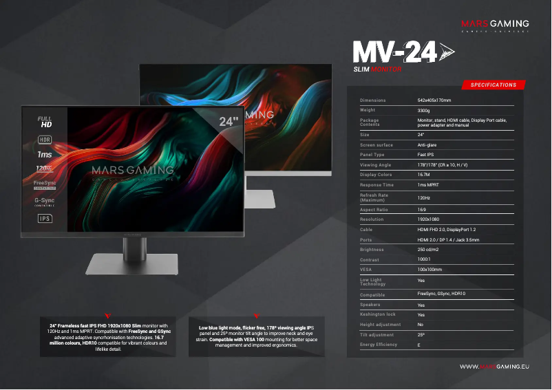 Page 1 de la notice Fiche technique Mars Gaming MV-24