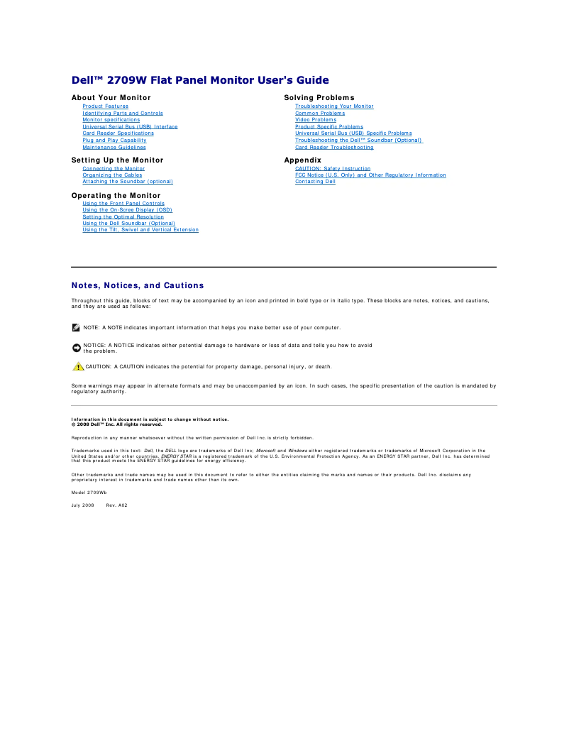 Page 1 de la notice Manuel utilisateur Dell 2709W