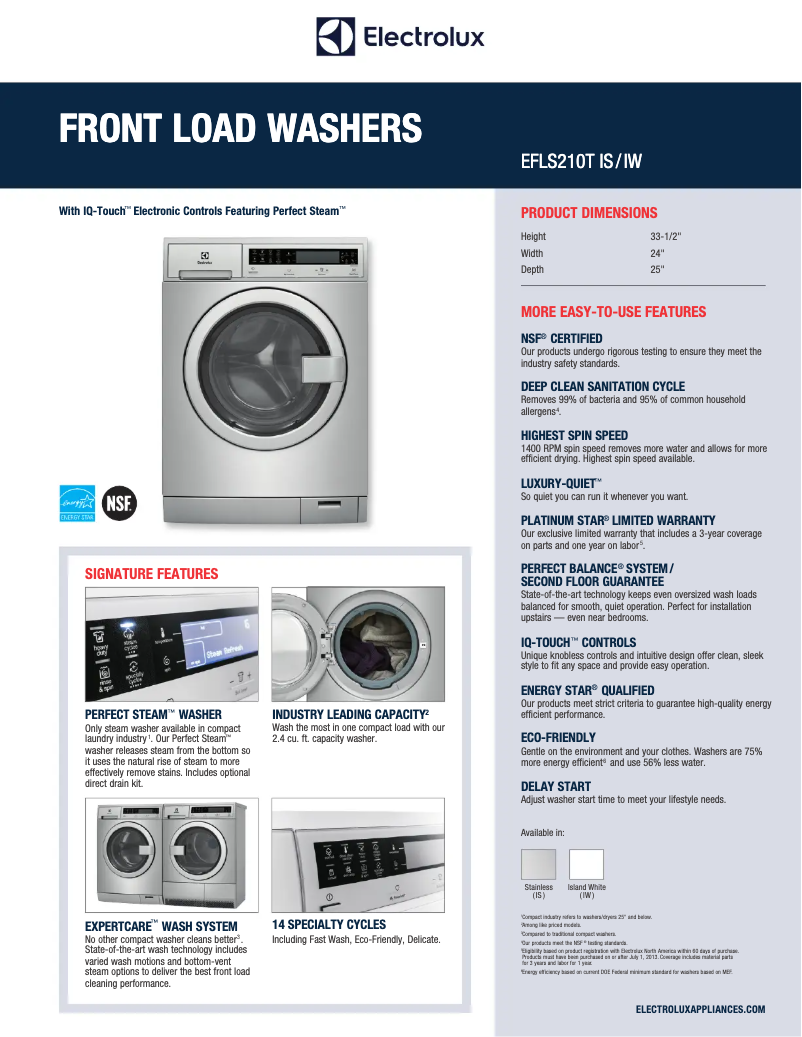 Page n°1 - Fiche technique Electrolux EFLS210TIS