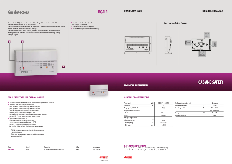 Page 1 de la notice Fiche technique Vemer RQAIR