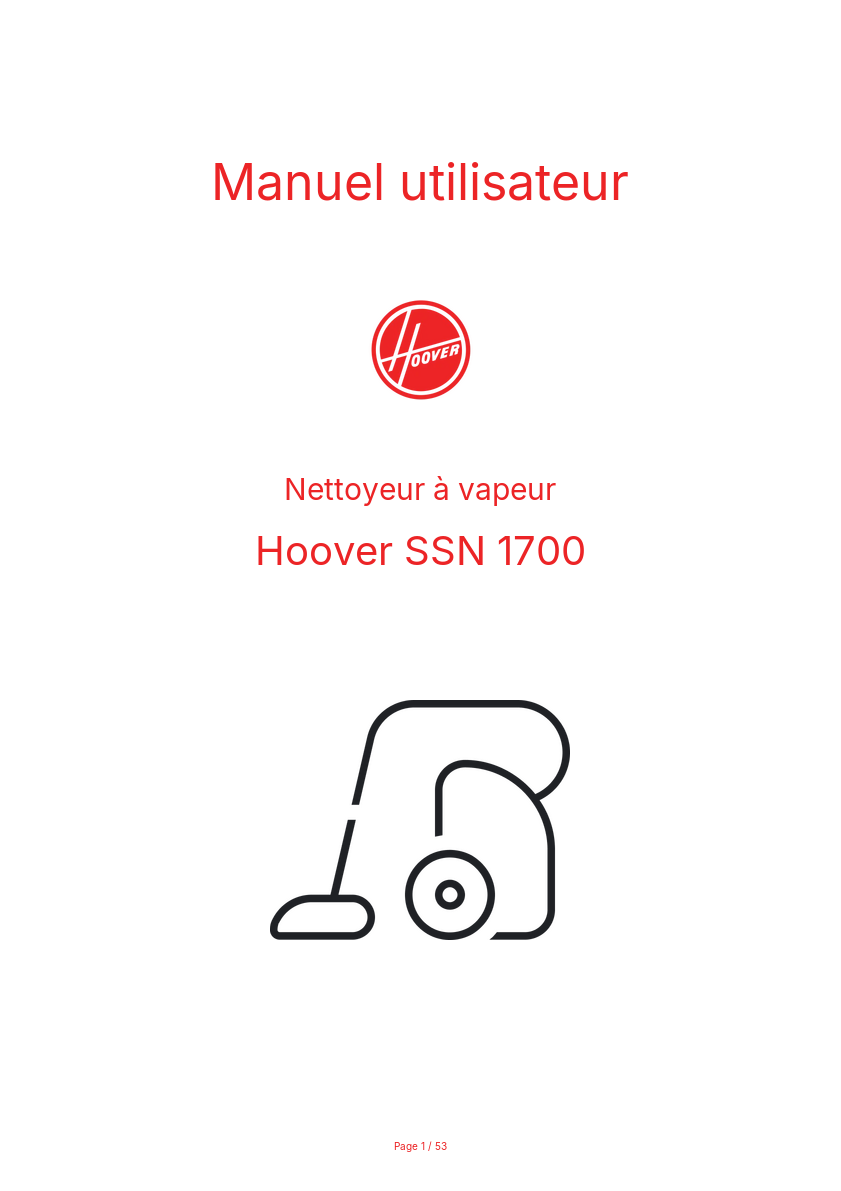 Page n°1 - Manuel utilisateur Hoover SSN 1700