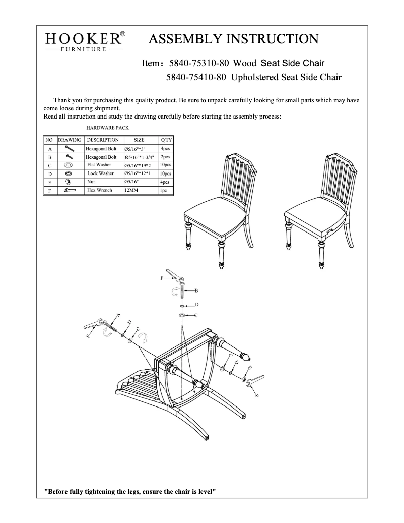 Page n°1 - Manuel utilisateur Hooker 5840-75310-80