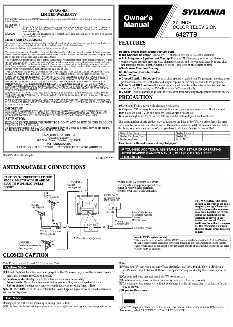 Image de la première page du manuel de l'appareil 6427TB