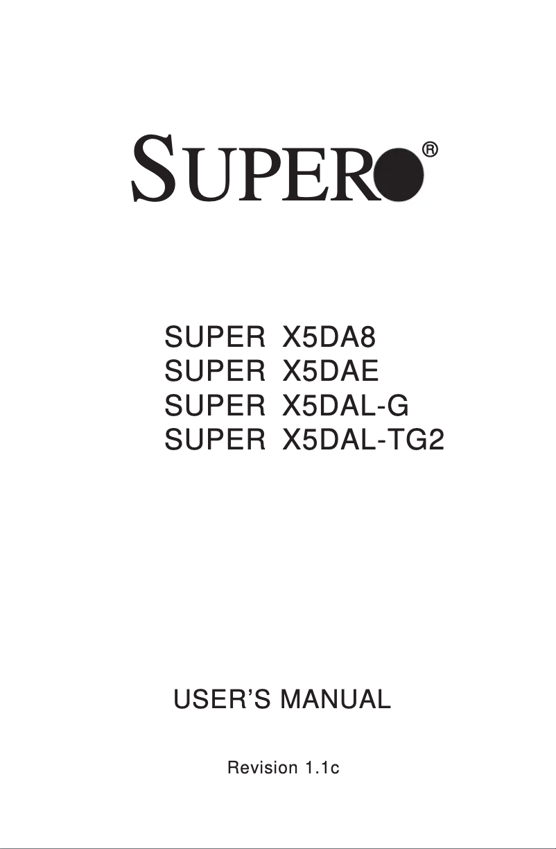 Page n°1 - Manuel utilisateur Supermicro X5DA8