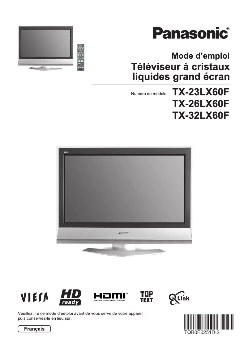 Page 1 de la notice Manuel utilisateur Panasonic Viera TX-26LX60F