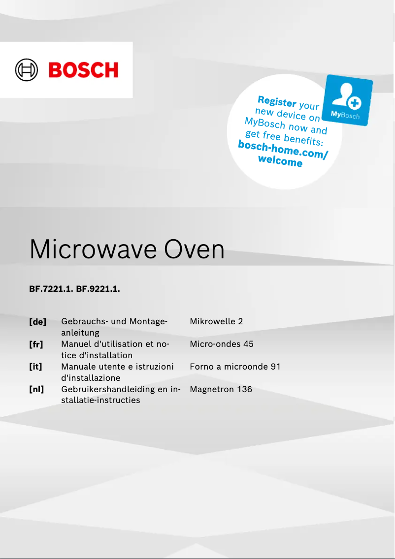 Page n°1 - Guide d'installation Bosch BFR9221B1