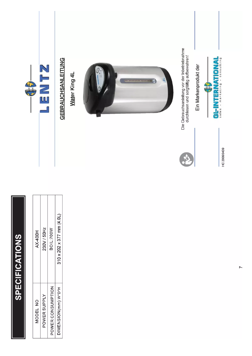Page n°1 - Manuel utilisateur Lentz Water King 4L