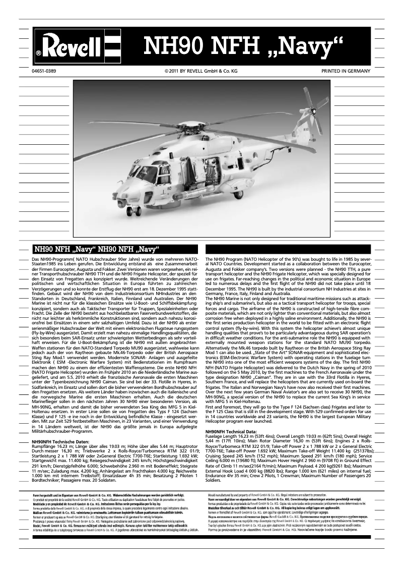 Image de la première page du manuel de l'appareil NH90 NFH Navy