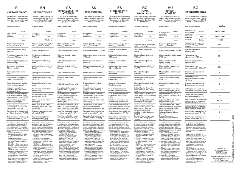 Page n°1 - Fiche technique Amica OMP6253WG