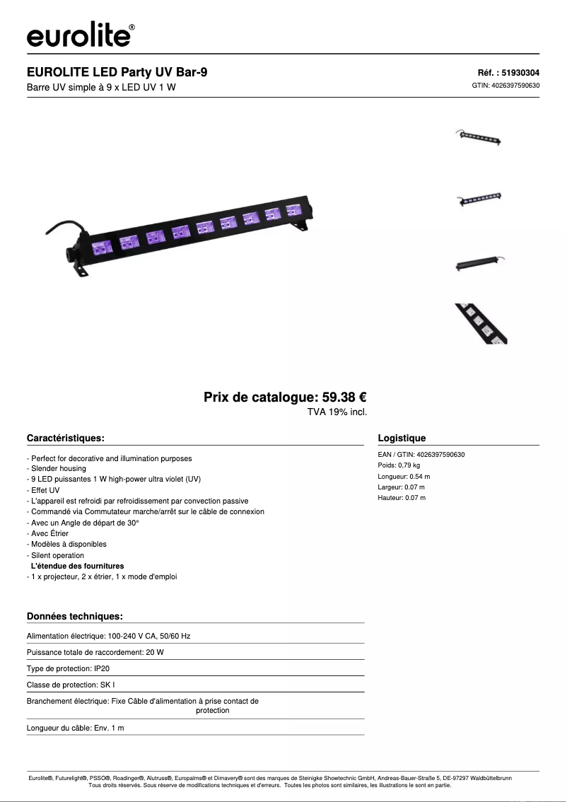 Image de la première page du manuel de l'appareil LED Party UV Bar-9