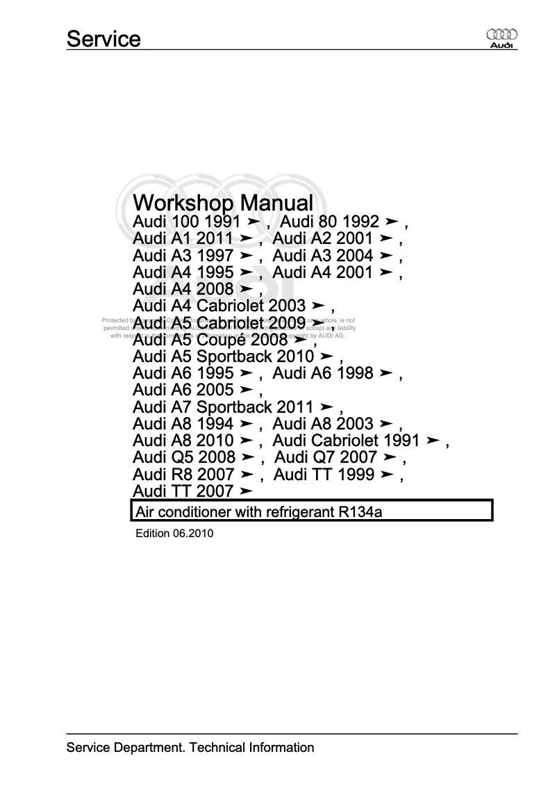 Page 1 de la notice Manuel utilisateur Audi A6 (1995)