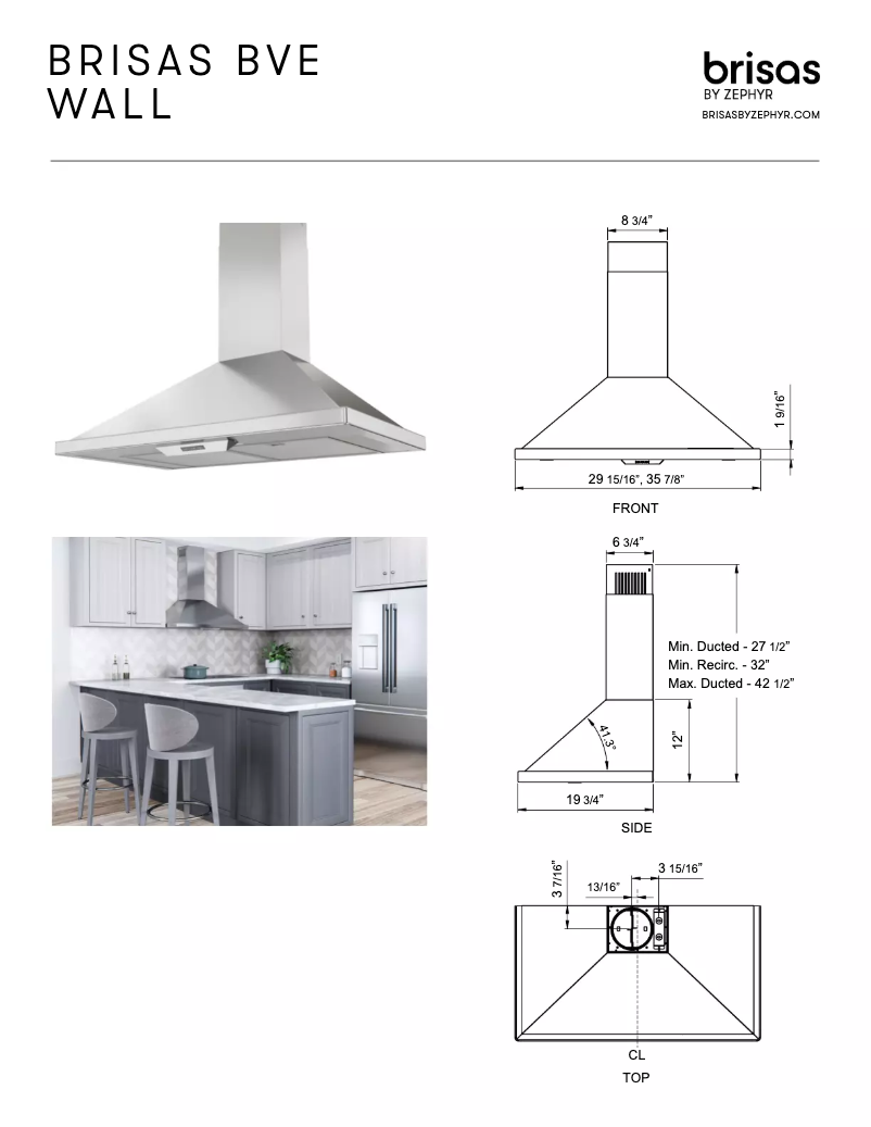 Page 1 de la notice Fiche technique Zephyr BVEE36BS