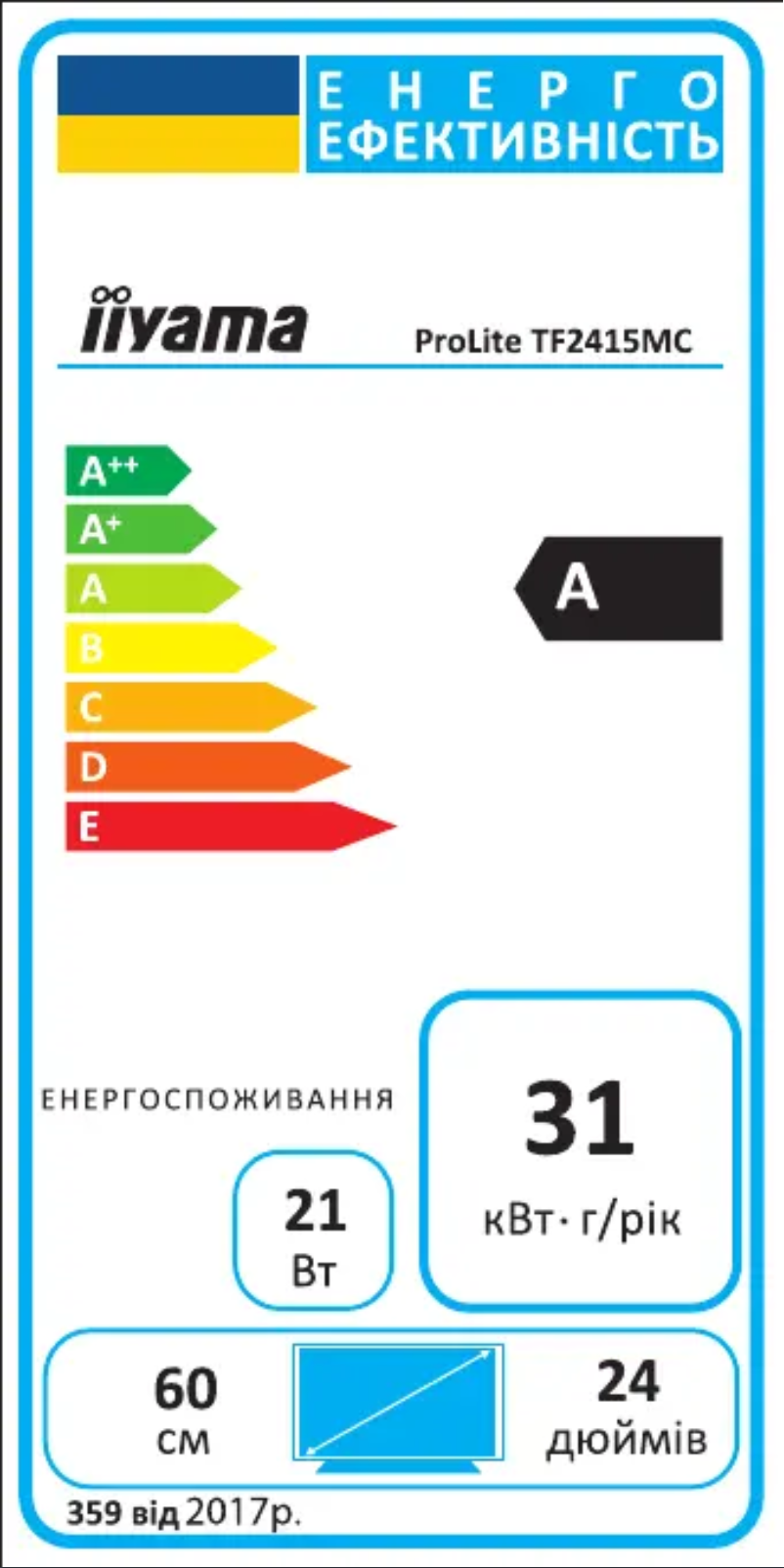 Page 1 de la notice Label énergétique Iiyama ProLite TF2415MC-B1