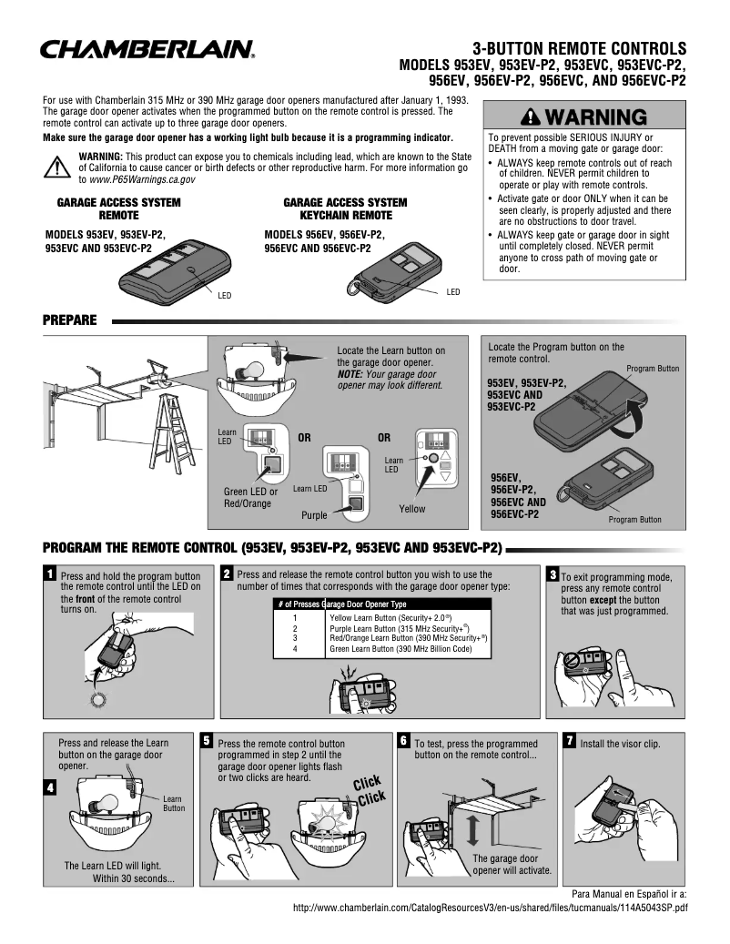 Page 1 de la notice Manuel utilisateur Chamberlain 953EVC-P2