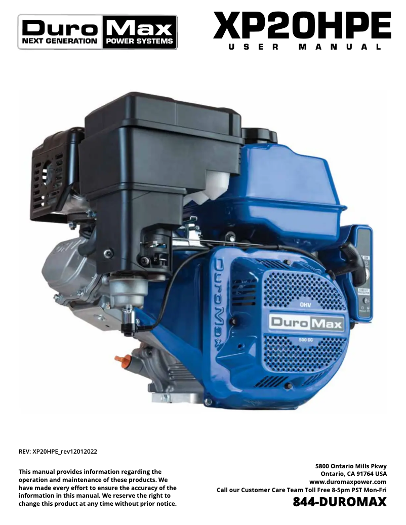 Page n°1 - Manuel utilisateur DuroMax XP20HPE