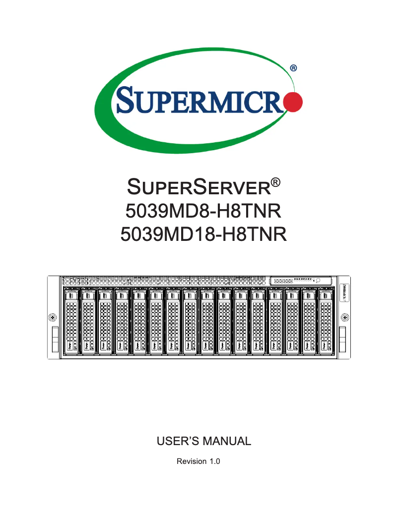 Image de la première page du manuel de l'appareil SuperServer 5039MD8-H8TNR