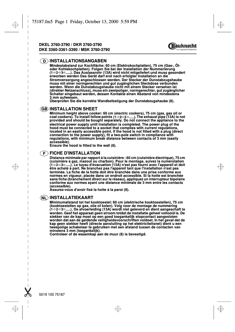 Page 1 de la notice Manuel utilisateur Bauknecht DKE 3390 SW 01