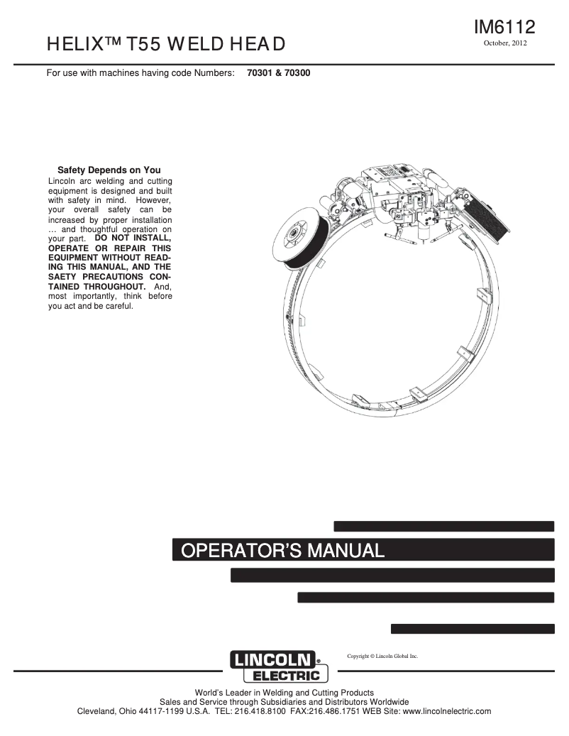 Page 1 de la notice Manuel utilisateur Lincoln Electric Helix T55 Weld Head